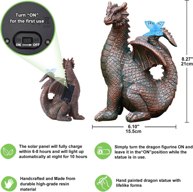Nacome Solar Dragon Outdoor Statues for Garden: Outside Decor with Butterfly Clearance for Yard Art Lawn Ornaments Porch Patio Balcony Home House for Grandma Mom Women - Image 4